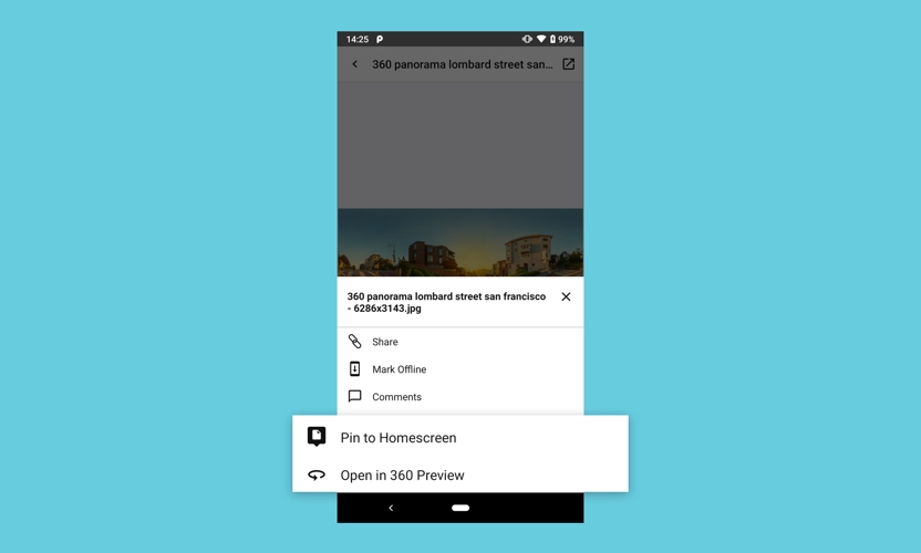 Pin files and folders and view 360-degree photos on Android